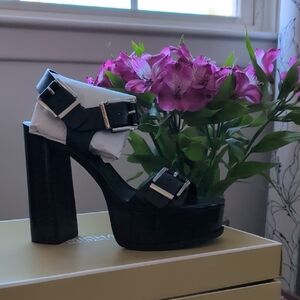 Michael Kors Black Platform Sandals with Silver Buckles